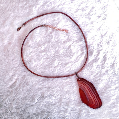 Brown Agate gemstone slice Leather Necklace