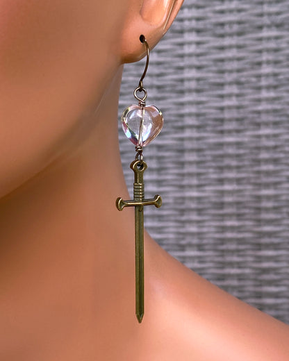 Quartz and Dagger Dangle Earrings