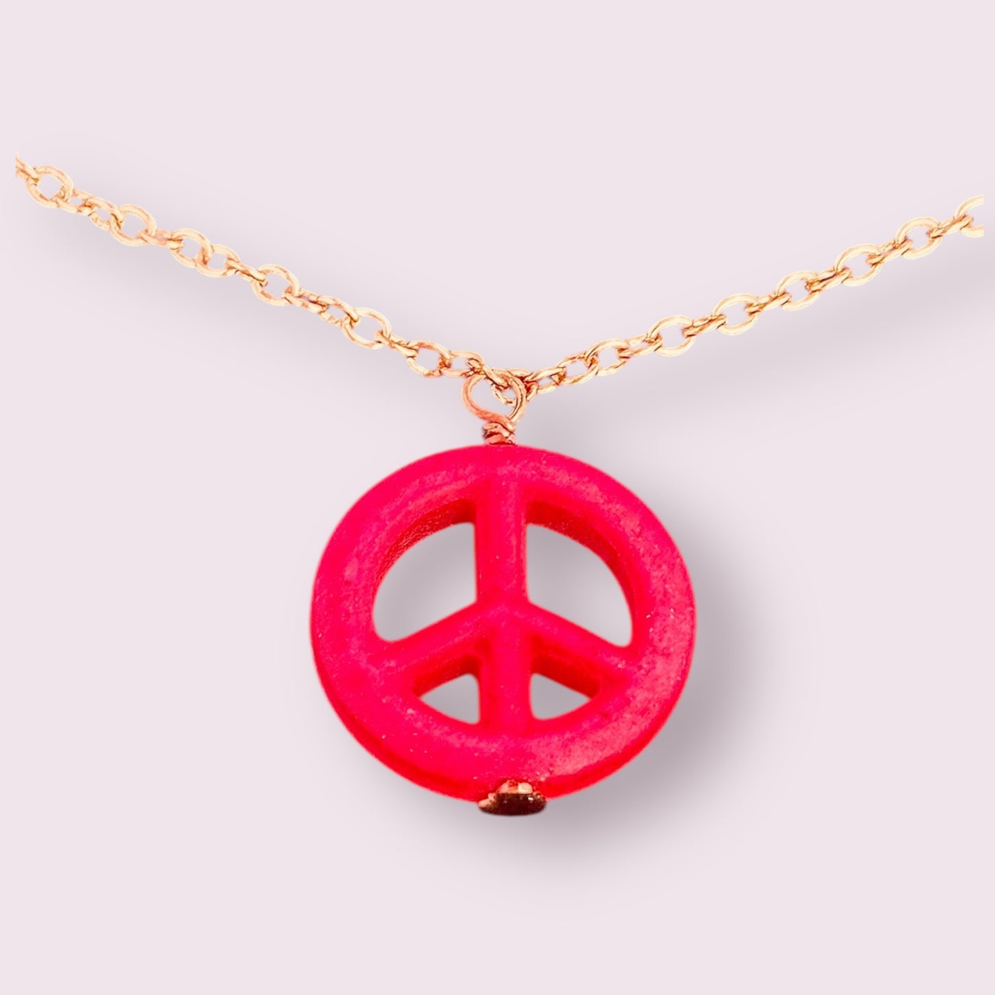 Pink Howlite Peace Sign Copper Necklace