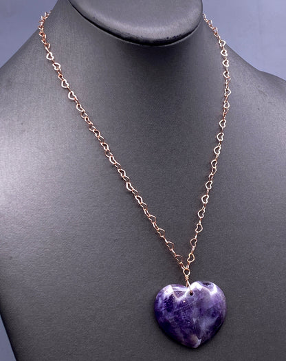 Amethyst Heart on Rose Gold Heart Necklace