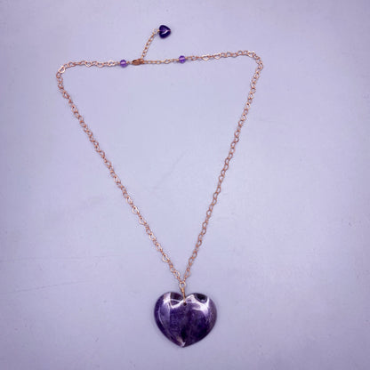 Amethyst Heart on Rose Gold Heart Necklace