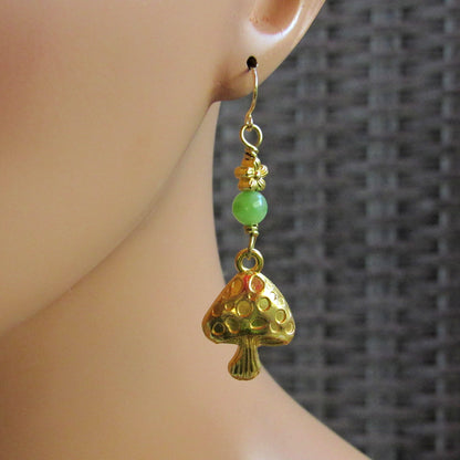 Peridot gemstone and Mushroom Earrings