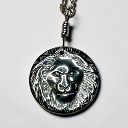 Hematite Lion Pendant on Patina copper chain Necklace