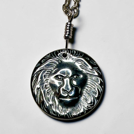 Hematite Lion Pendant on Patina copper chain Necklace