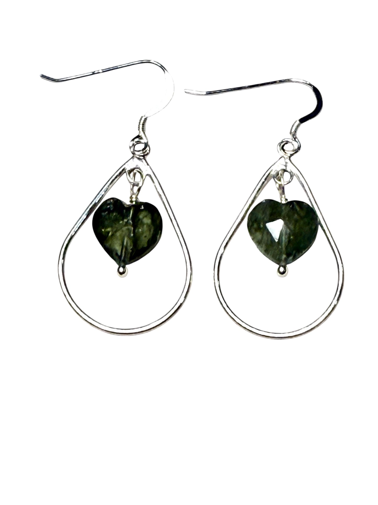 Green Aquamarine Heart Dangle Earrings