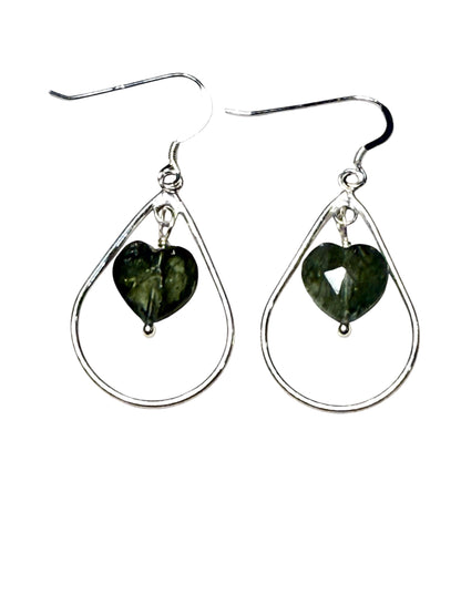 Green Aquamarine Heart Dangle Earrings