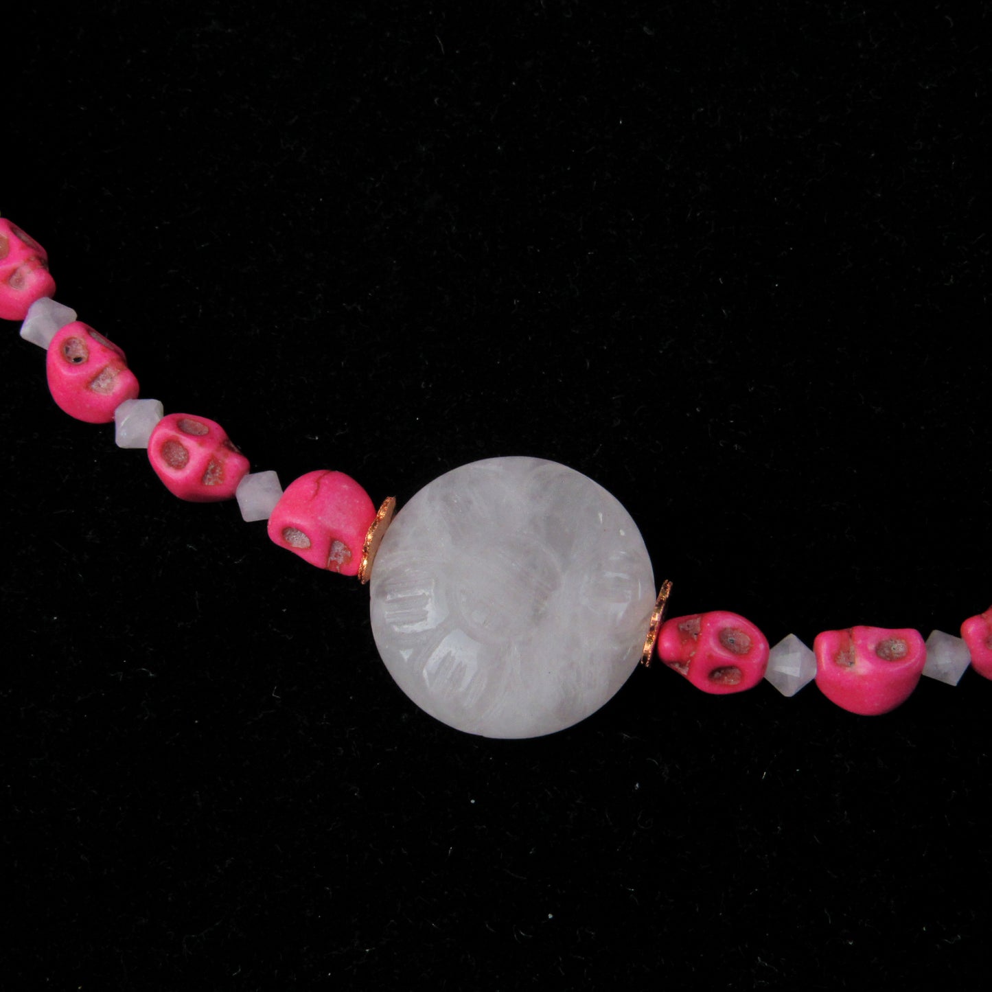 Rose Quartz and Skull Necklace