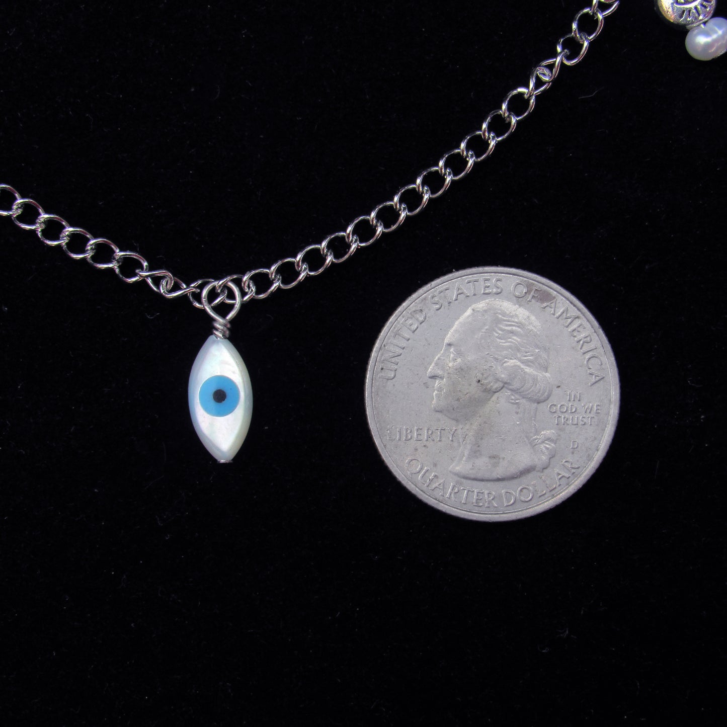 Evil Eye pearl and steel chain Anklet