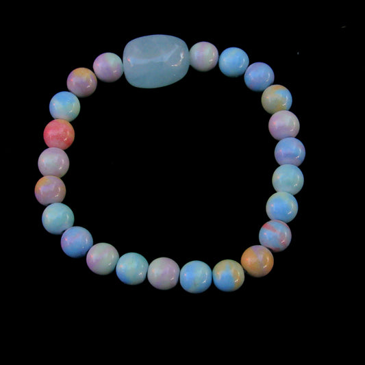 Alashan Agate and Aquamarine gemstone Bracelet