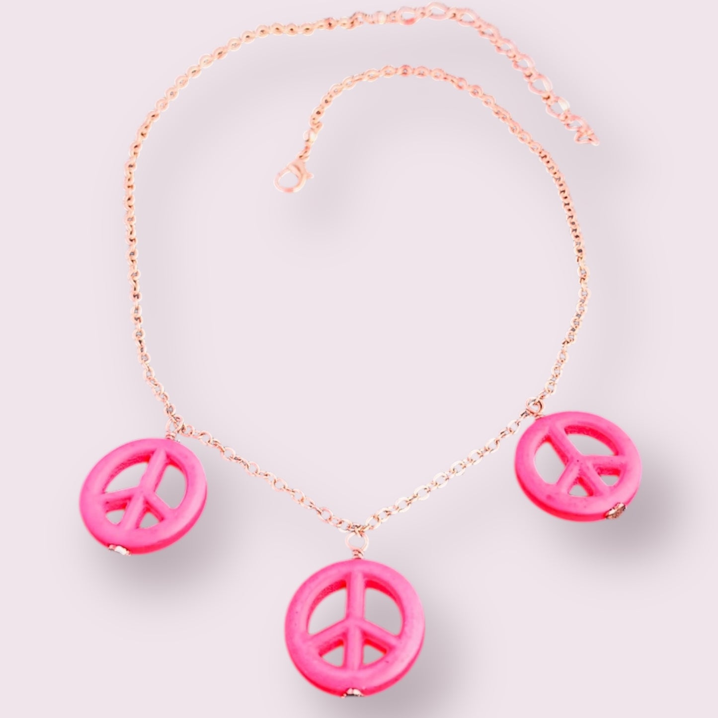 Pink Howlite Peace Sign Copper Necklace