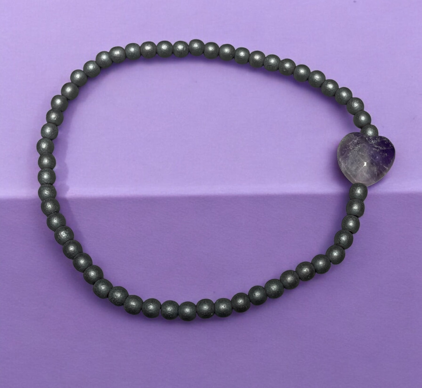 Dainty Amethyst Heart and Hematite Bracelet