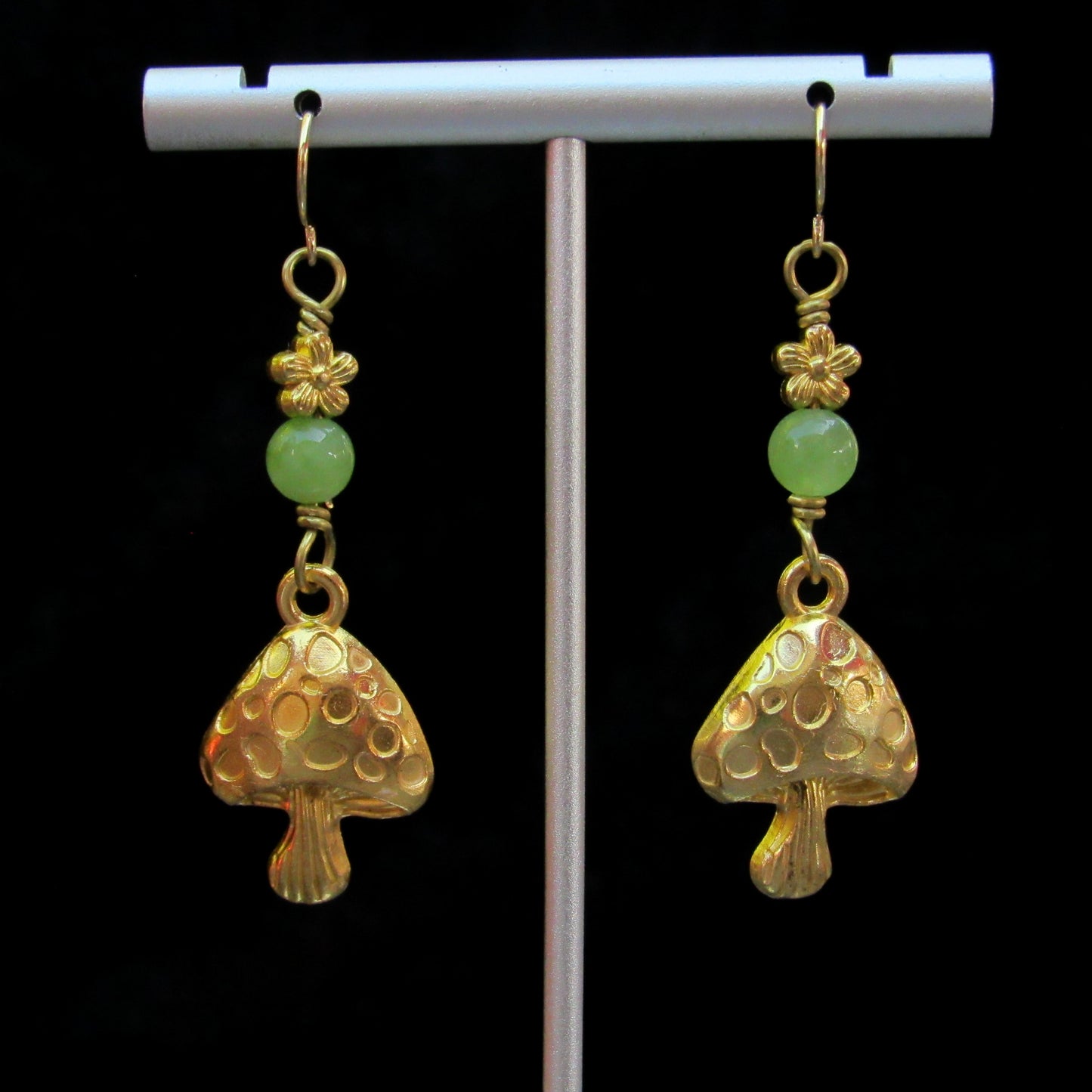 Peridot gemstone and Mushroom Earrings