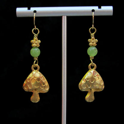 Peridot gemstone and Mushroom Earrings