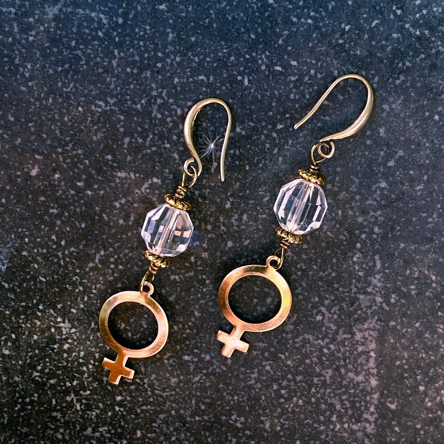 Quartz and Female Symbol Dangle Earrings