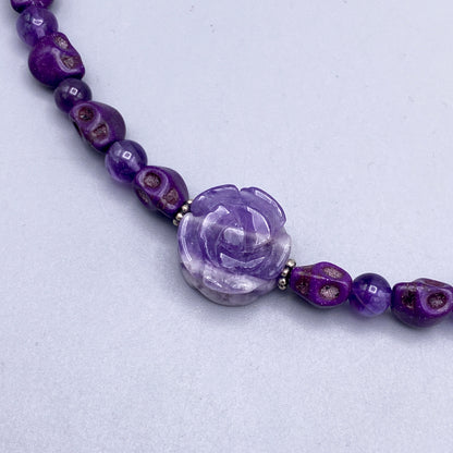 Amethyst Rose and Skull Necklace