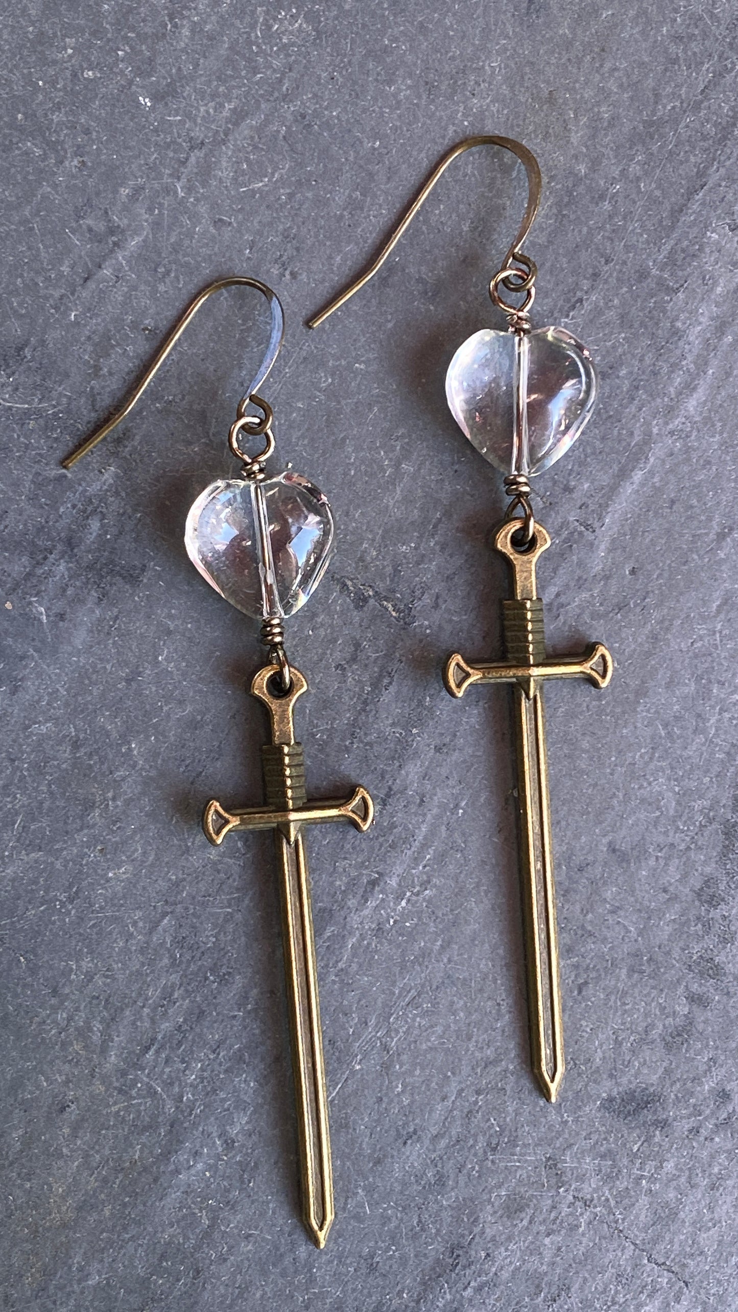 Quartz and Dagger Dangle Earrings