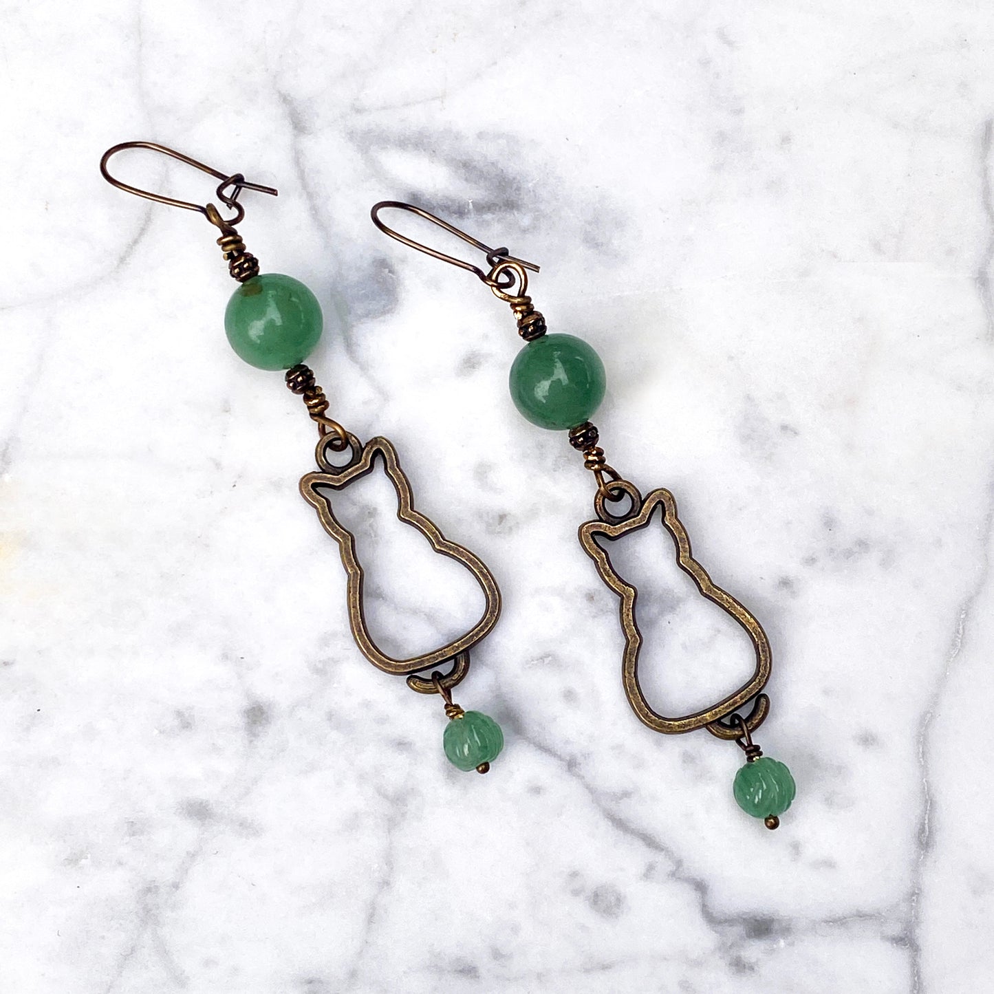 Kitty and Green Aventurine Dangle earrings