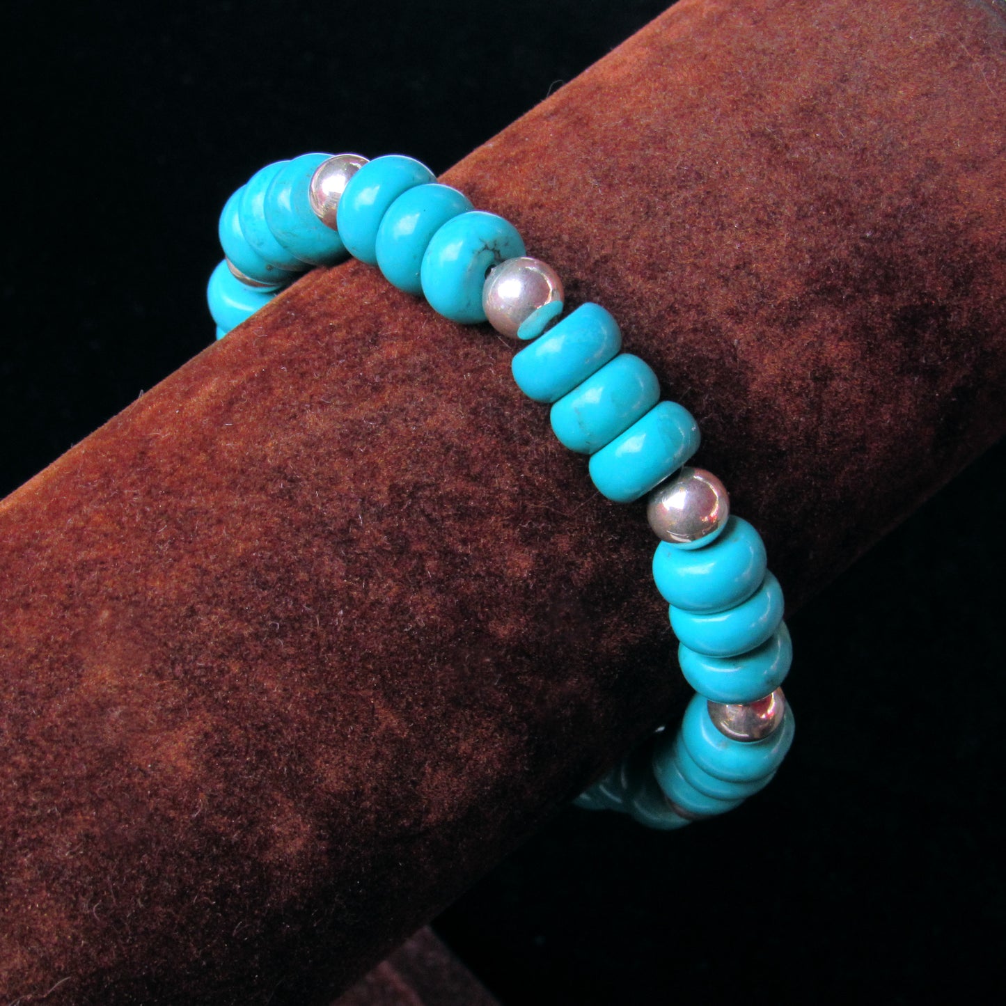 Genuine Turquoise and Sterling Silver Beaded Stretch Bracelet