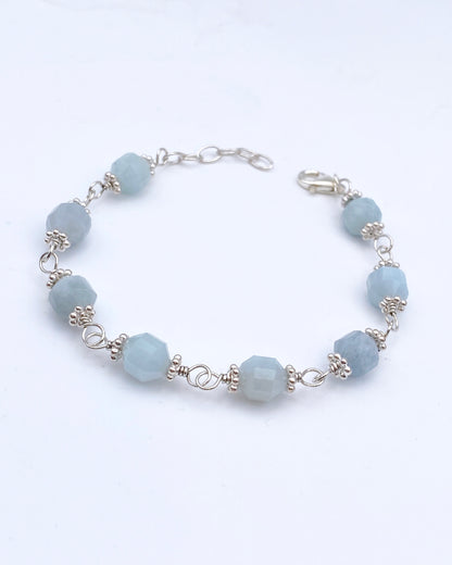 Aquamarine Gemstone Bracelet with Sterling Silver