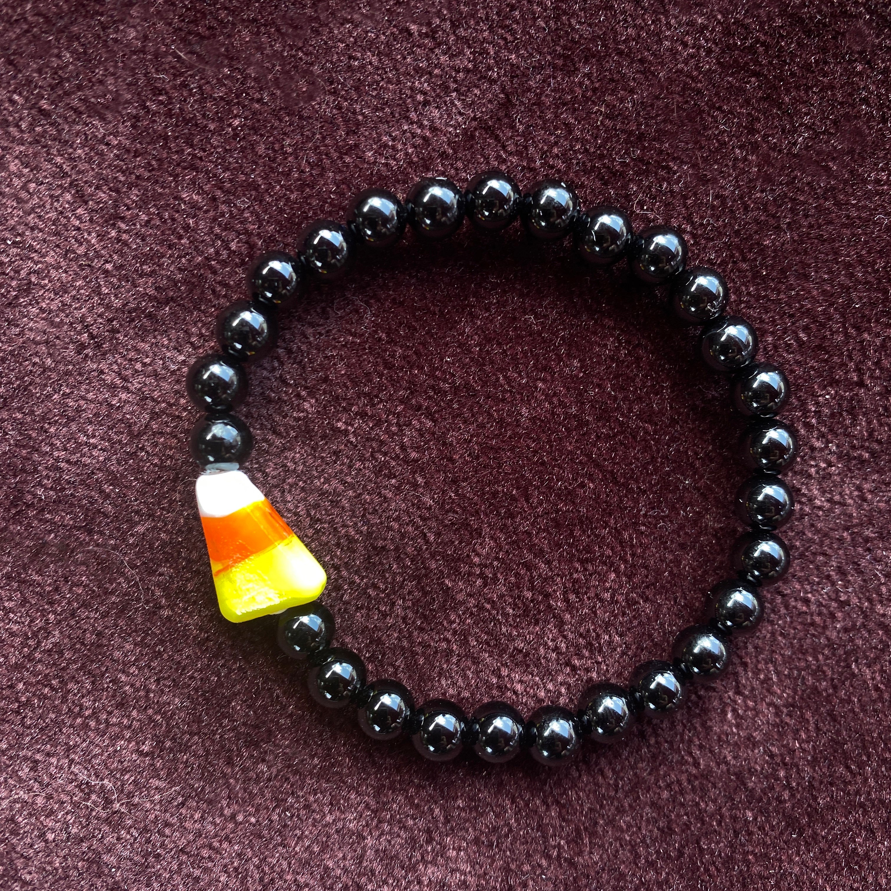 Candy Corn Inspired Bracelet w/ Extra Sugar, Multi Strand Welo Opal, Black Spinal Bracelet w/ Oxidized Metal Chain, Orange hotsell & Black gemstones