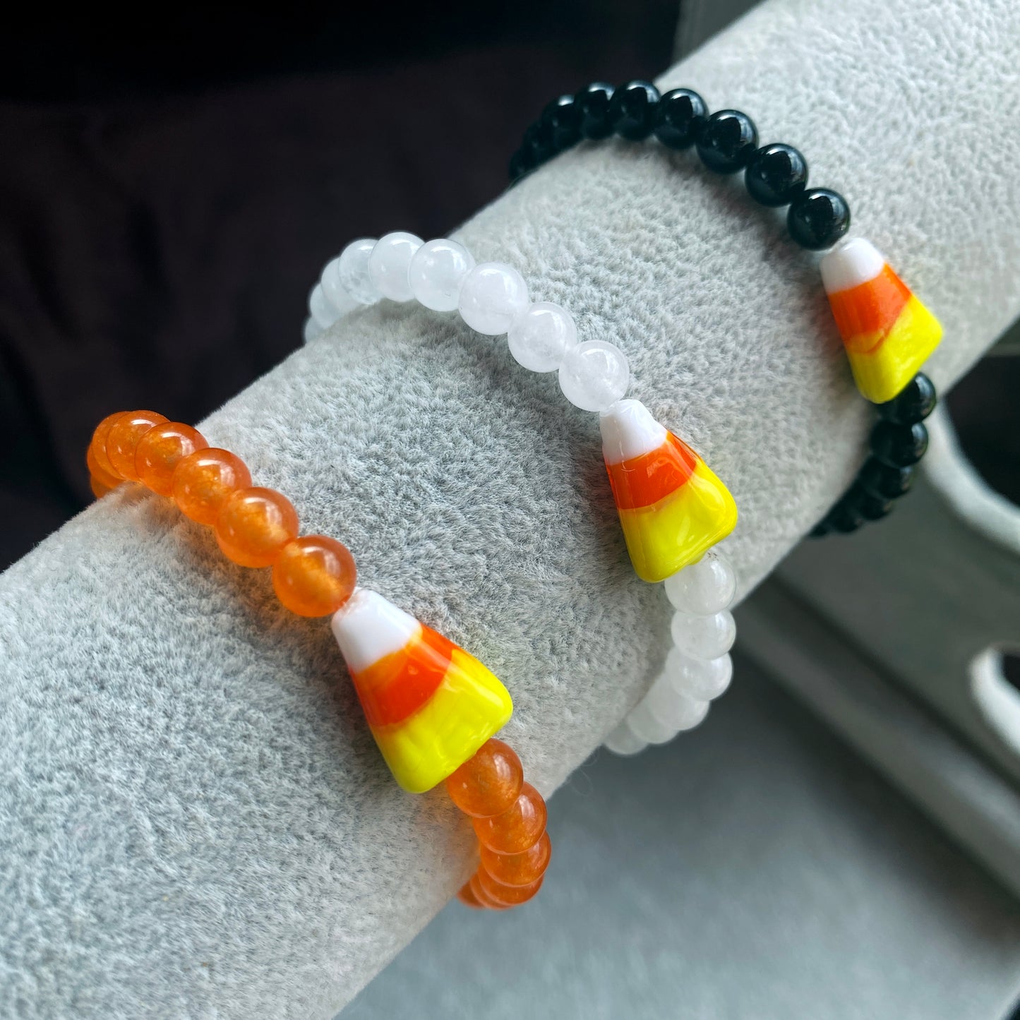 Candy Corn Gemstone Halloween stretch bracelet