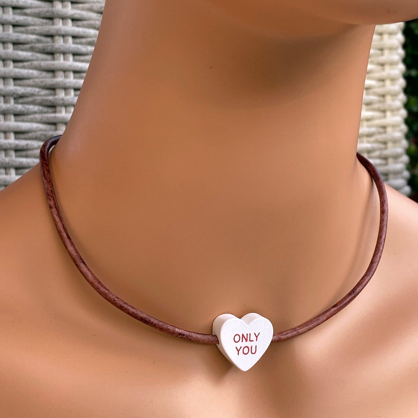 Candy Heart Valentine's Phrase Leather Necklace