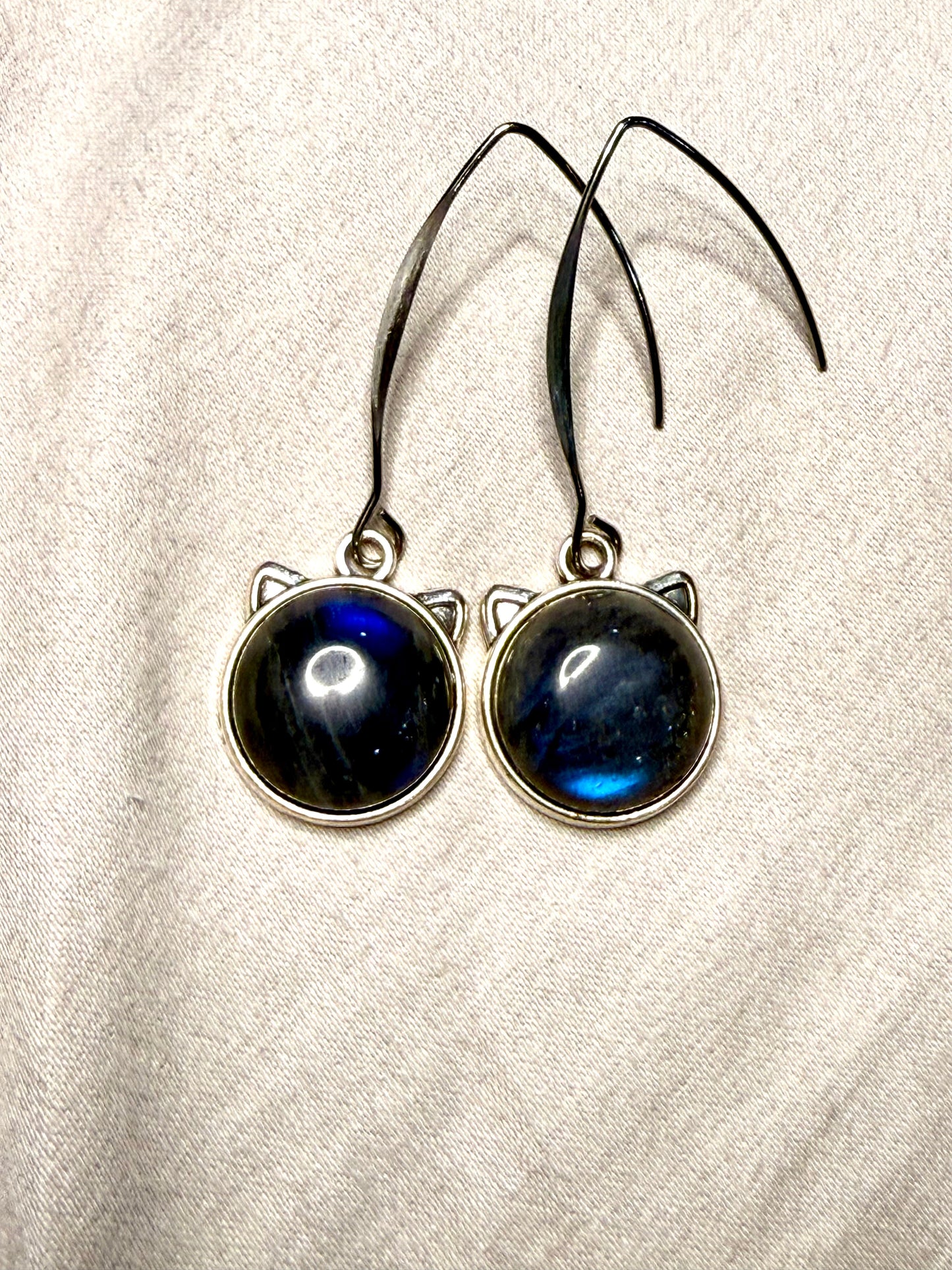 Labradorite Kitty Cat Face Earrings