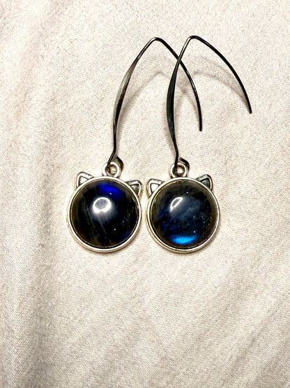 Labradorite Kitty Cat Face Earrings