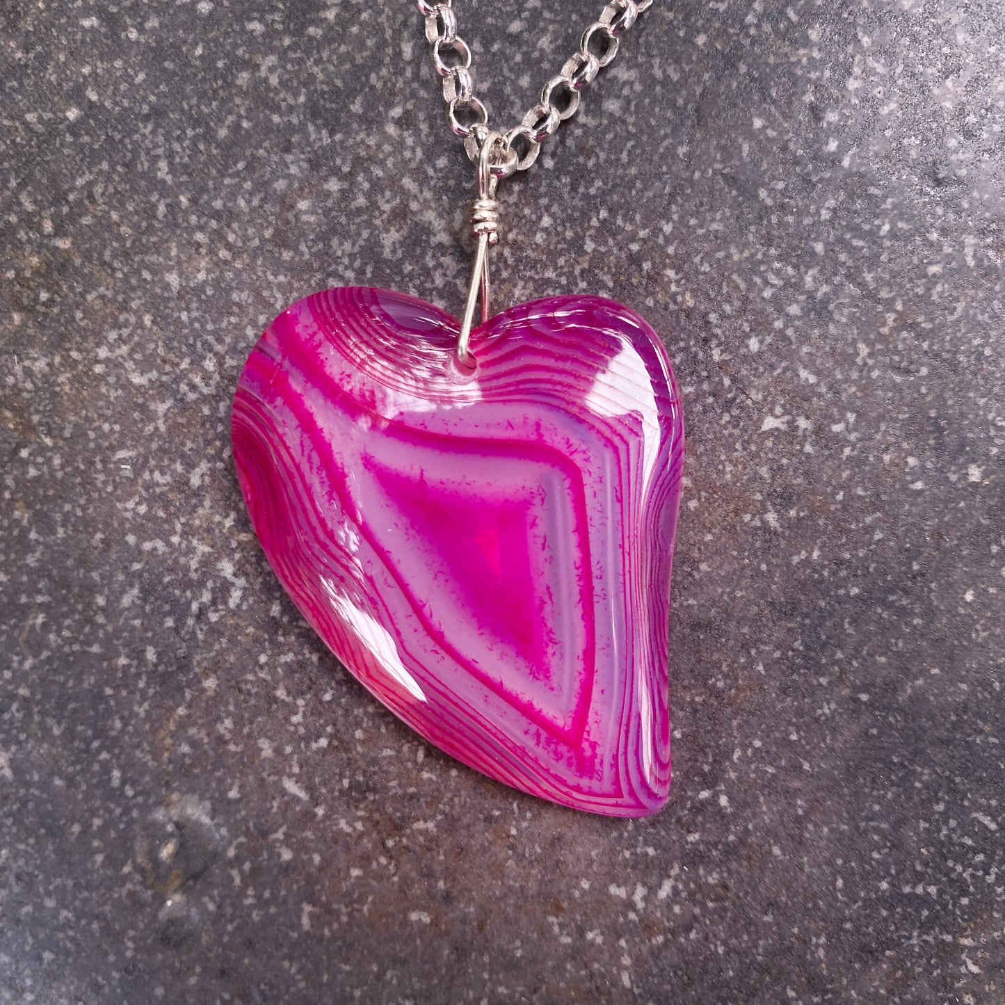 Banded Pink Agate gemstone Heart Necklace