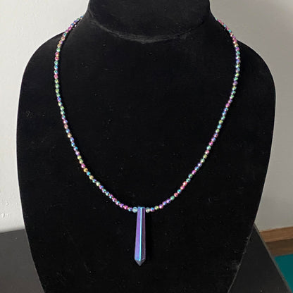 Rainbow Hematite and Blue Topaz Necklace