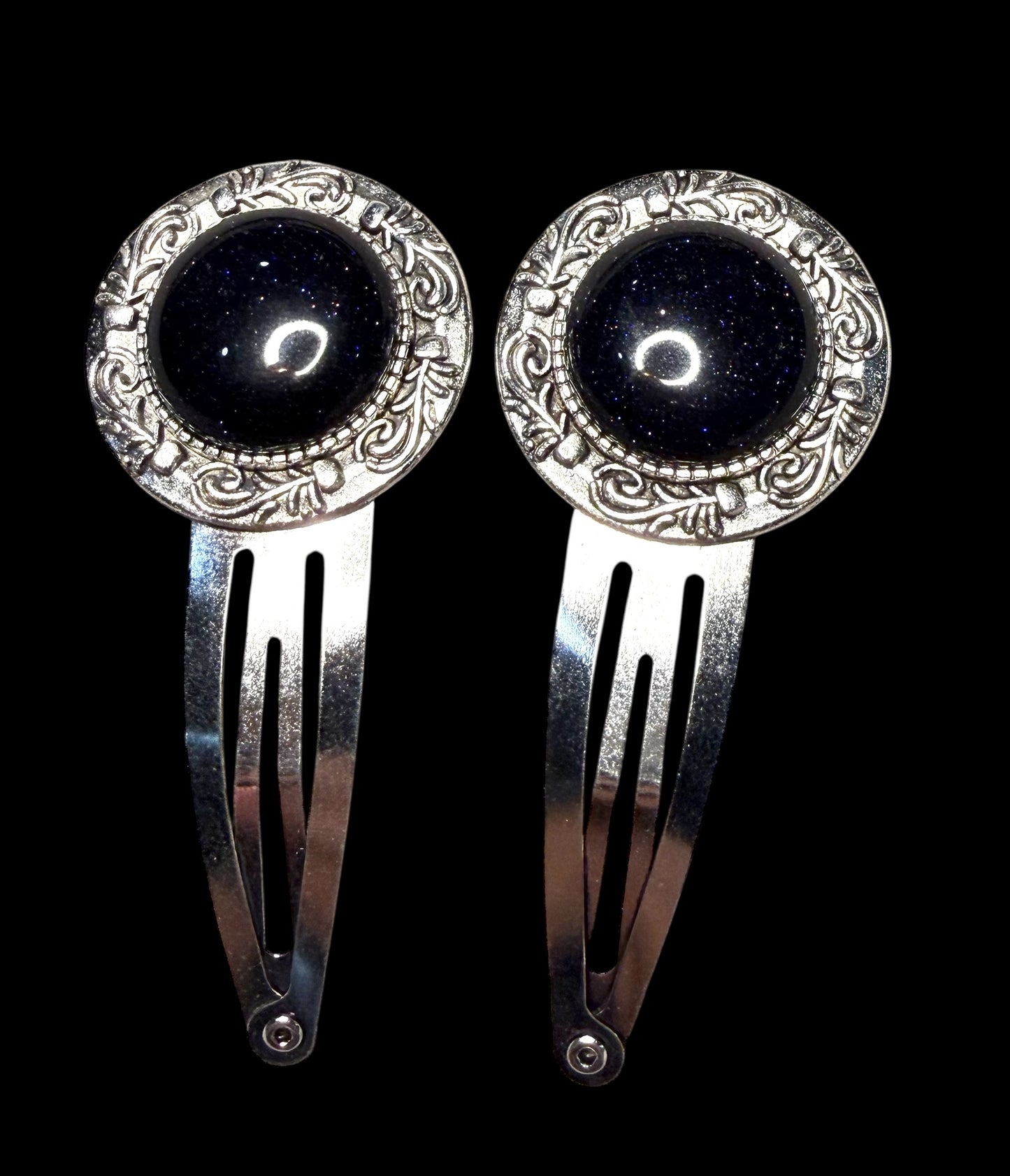 Blue Gold Stone Hair clips