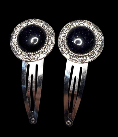 Blue Gold Stone Hair clips