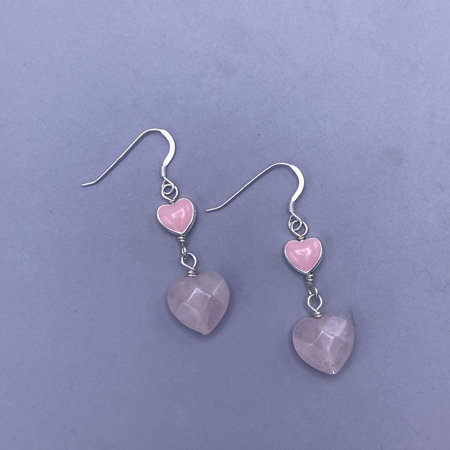 Rose Quartz Gemstone Heart Dangle Earrings