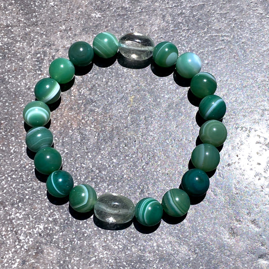 Green Banded Agate and Ghost Quartz Beaded Bracelet