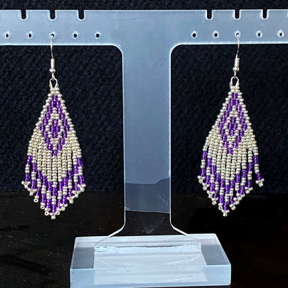 Purple Seed Bead Fringe Earrings