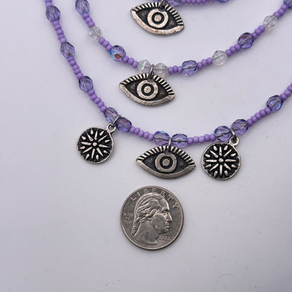 Three strand Glass Beaded Necklace with Evil eye