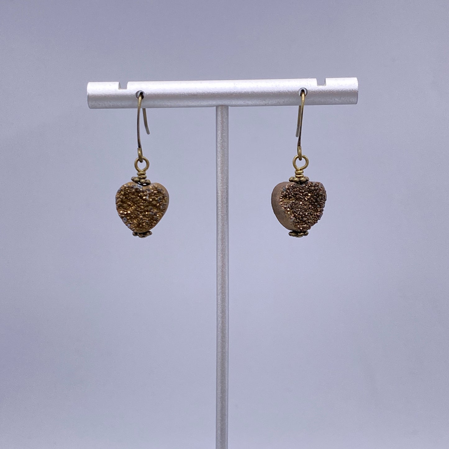 Drusy Agate Gemstone Heart Earrings