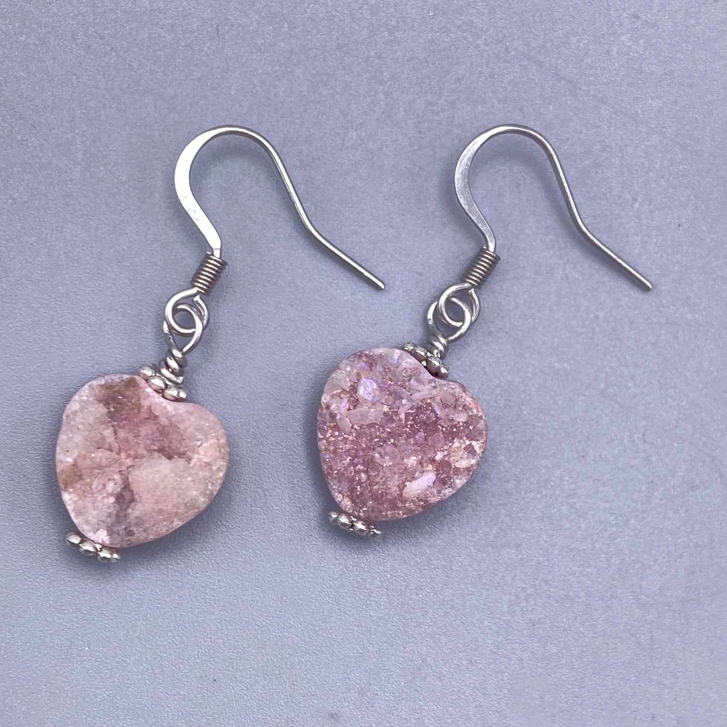 Drusy Agate Gemstone Heart Earrings