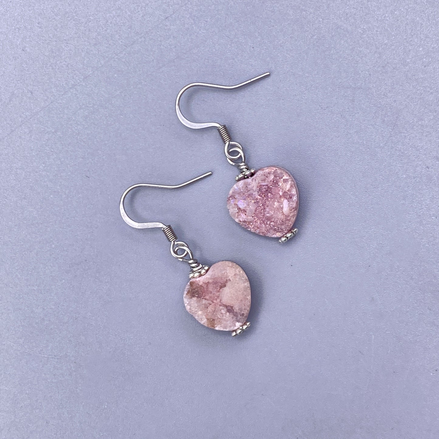 Drusy Agate Gemstone Heart Earrings