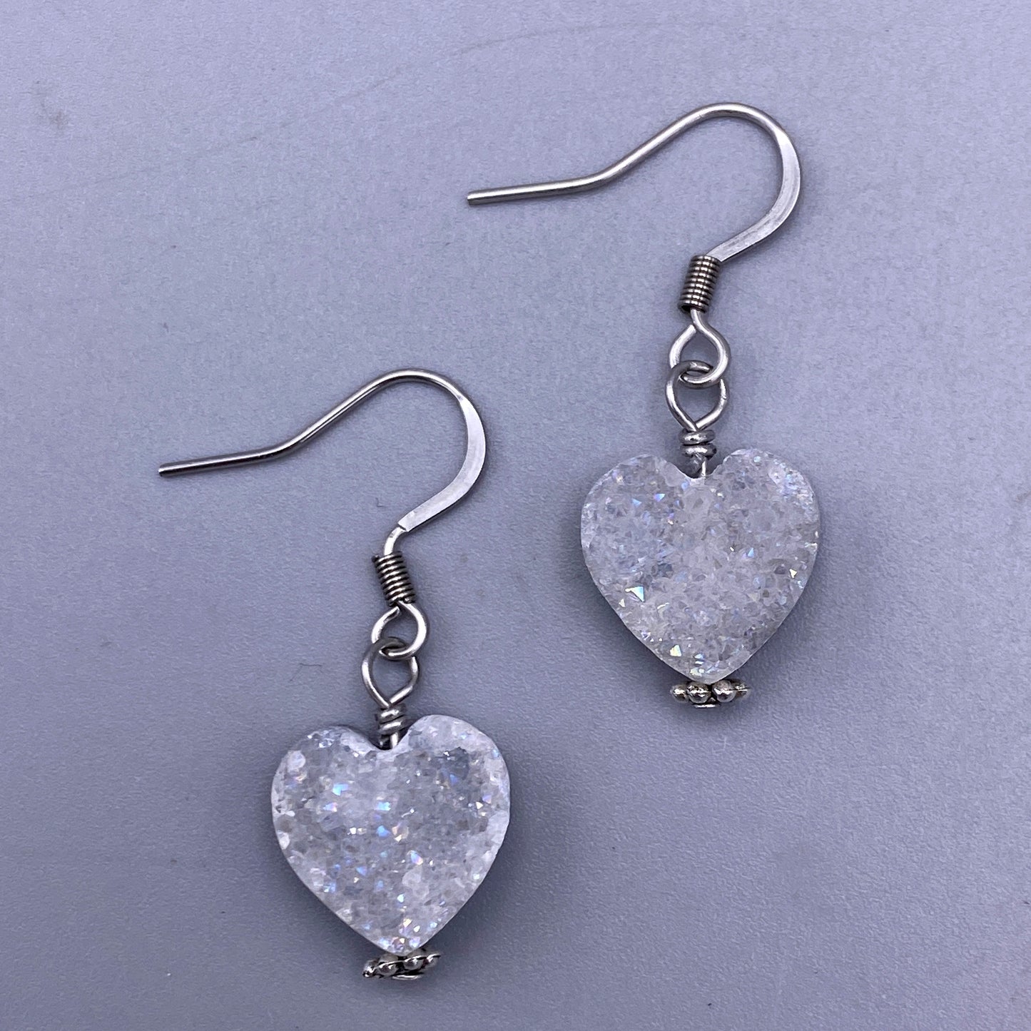 Drusy Agate Gemstone Heart Earrings