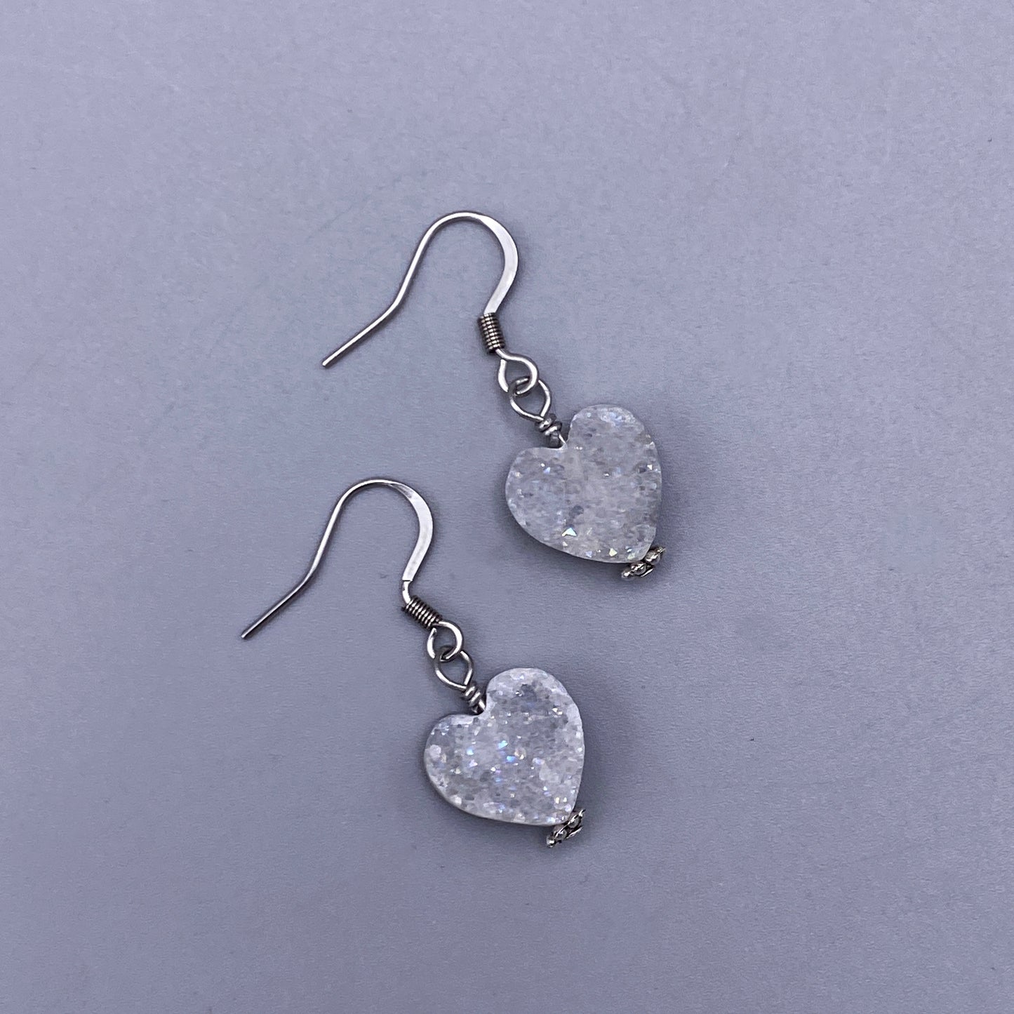 Drusy Agate Gemstone Heart Earrings