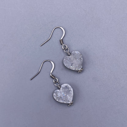 Drusy Agate Gemstone Heart Earrings