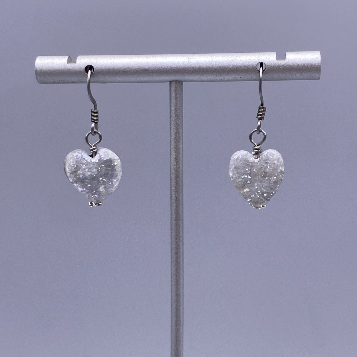 Drusy Agate Gemstone Heart Earrings