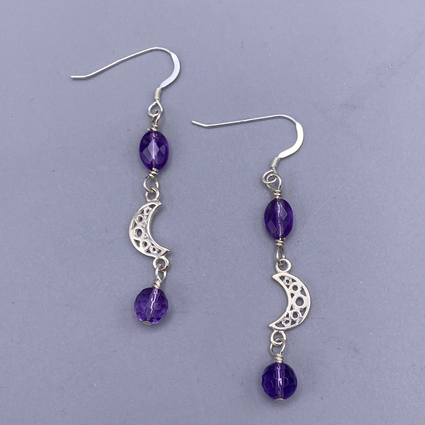 Amethyst and Moon Dangle Earrings