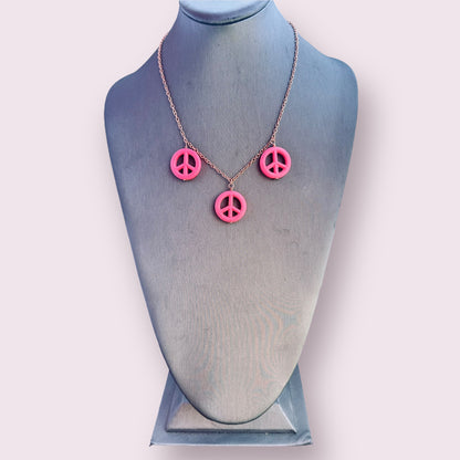 Pink Howlite Peace Sign Copper Necklace