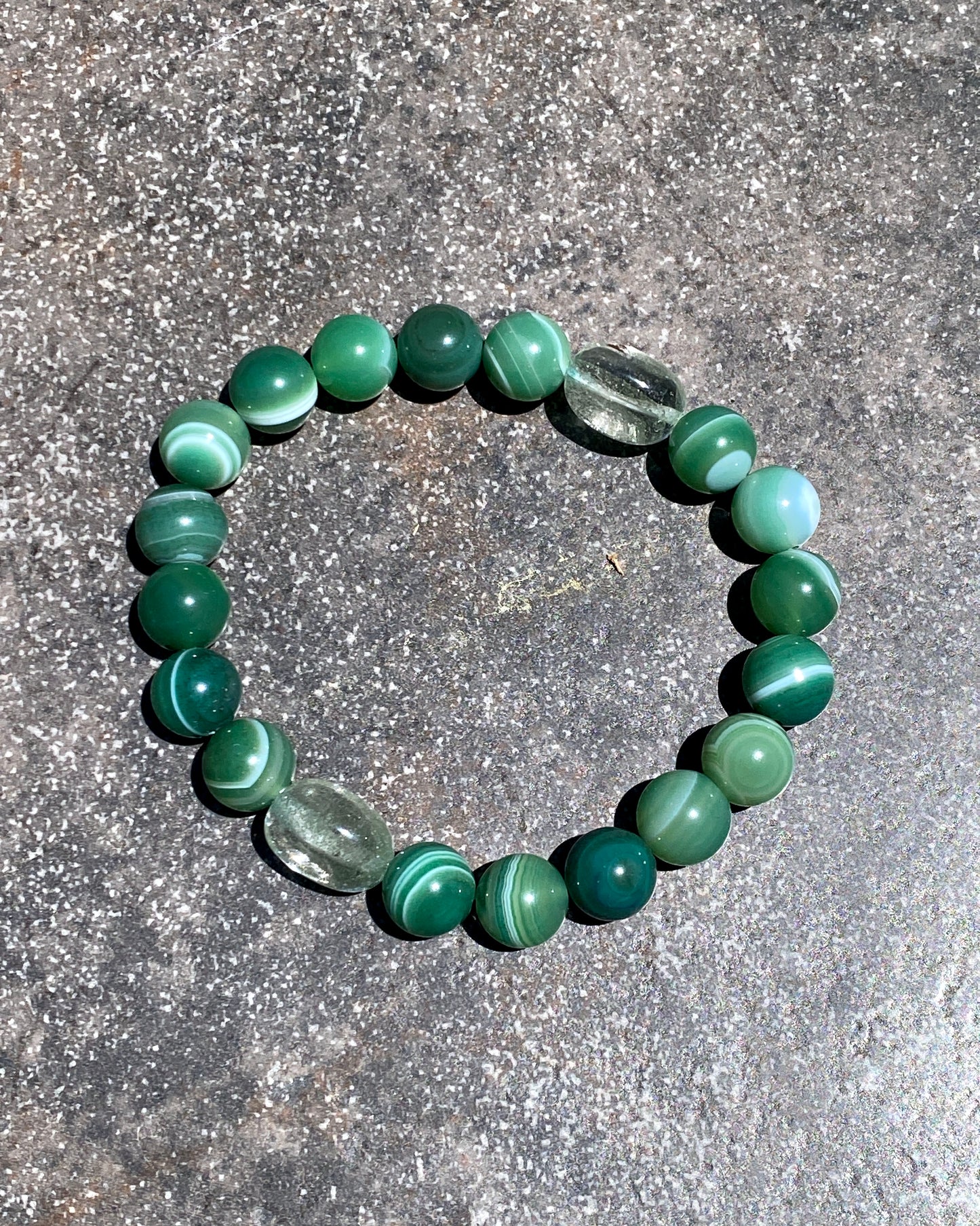 Green Banded Agate and Ghost Quartz Beaded Bracelet