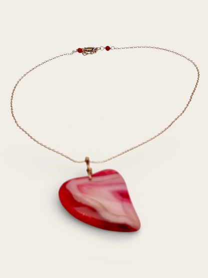 Red Banded Agate Heart Necklace