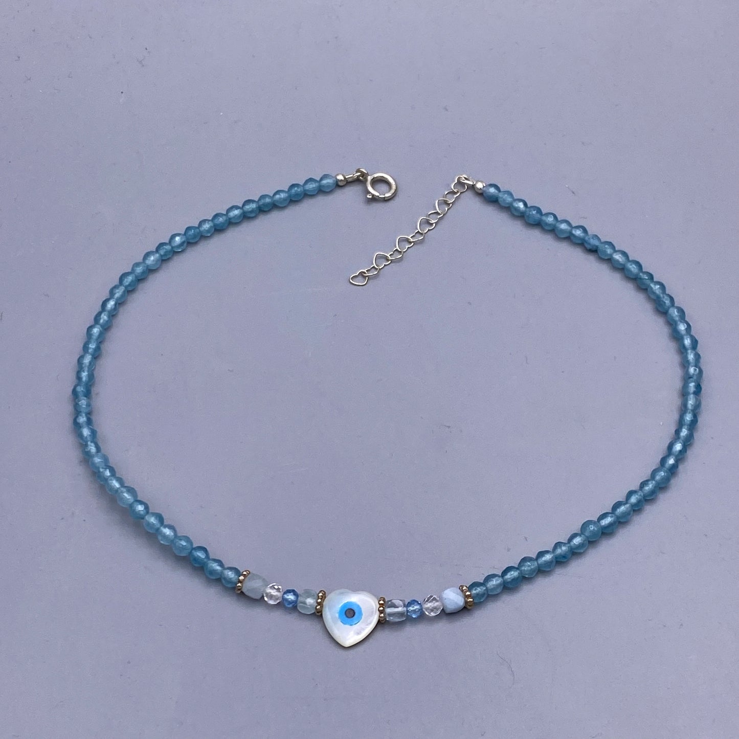 Aquamarine, Blue Topaz, and Evil Eye Necklace