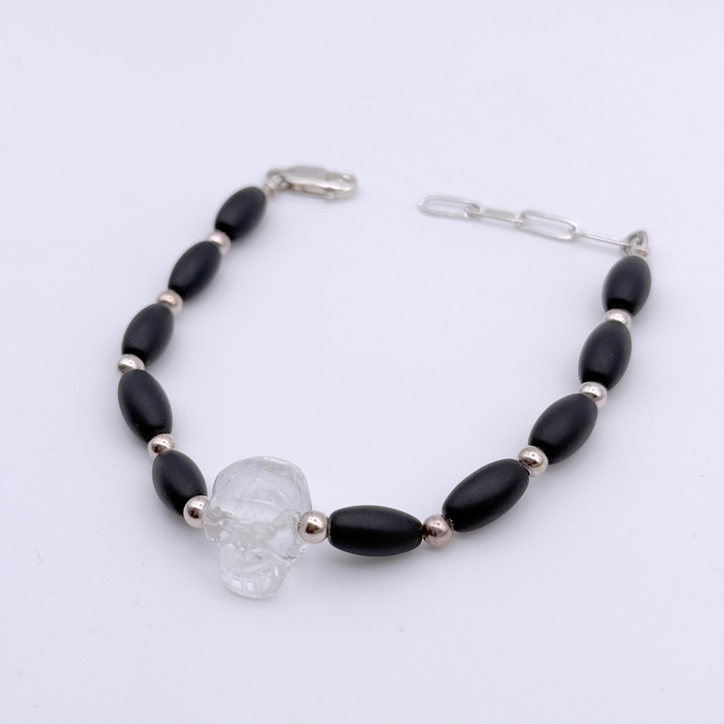 Quartz Skull and Onyx Bracelet