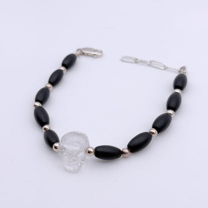 Quartz Skull and Onyx Bracelet